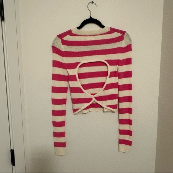 Aerie Open Back Sweater Striped Pink White Size XS Women’s Long Sleeves - Picture 7 of 8